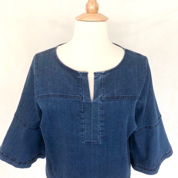 Eloquii Flare Sleeve Dark Indigo Denim Top - Picture 3 of 8